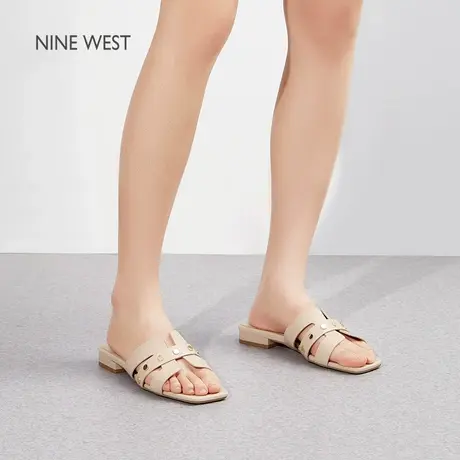 【商场同款】Nine West/玖熙凉拖女方头外穿拖鞋铆钉气质一字拖图片
