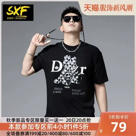 SXF圣希梵男士t恤 纯棉刺绣2023夏季新款男装衣服潮牌欧美短袖男商品大图