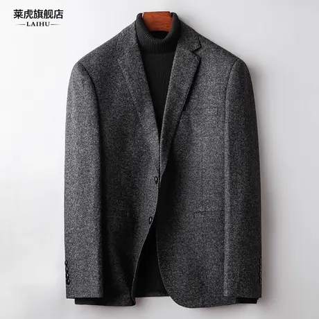 秋冬灰色羊毛呢子休闲西装外套男修身韩版英伦商务小西服男士上衣商品大图