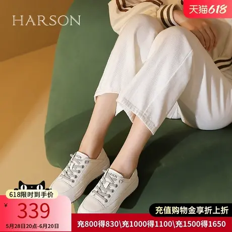 哈森女鞋春秋新款舒适休闲系带运动休闲鞋厚底板鞋HWC240147商品大图