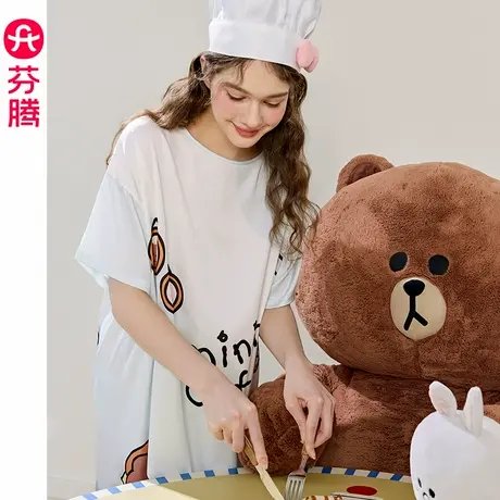 芬腾春夏季薄款短袖卡通布朗熊冰丝凉感睡裙中裙女家居服睡衣裙图片