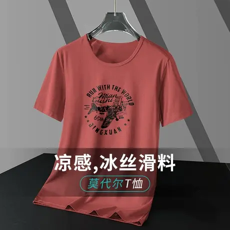 莫代尔冰丝t恤男士短袖2025新款速干凉感圆领上衣服体恤潮牌潮流图片