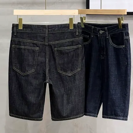 黑色牛仔短裤男士夏季薄款高端中裤宽松直筒弹力水洗潮牌五分裤子图片