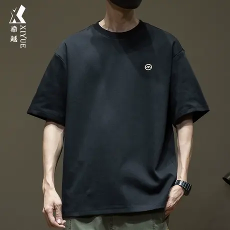 300g重磅刺绣短袖T恤男2025夏季新款宽松大码男士半袖体恤上衣潮图片