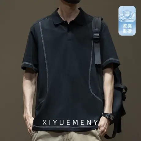 7A抗菌凉感缉明线短袖Polo衫男2025夏季新款宽松大码翻领休闲t恤商品大图
