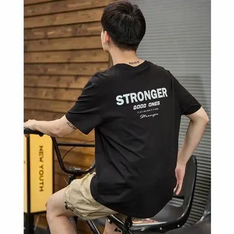 唐狮夏季新款纯棉短袖T恤男后背潮牌字母印花圆领休闲上衣商品大图