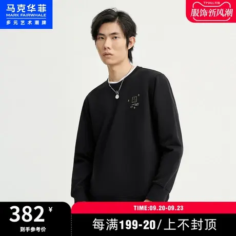 商场同款马克华菲创意鲸鱼刺绣圆领卫衣男2023春季新款时尚舒适商品大图