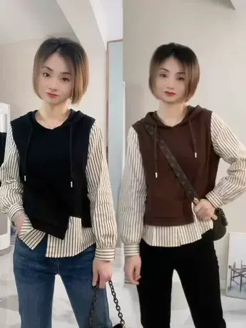 假两件连帽卫衣女2023初秋季新款韩版宽松时尚小个子洋气拼接上衣商品大图