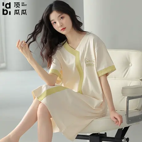 顶瓜瓜睡裙女夏季纯棉高档短袖薄款夏天2024新款睡衣女休闲连衣裙商品大图