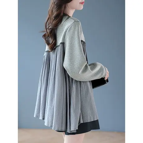 宝诗黎圆领百褶拼接宽松卫衣女时尚设计感小众早秋上衣2023年新款商品大图