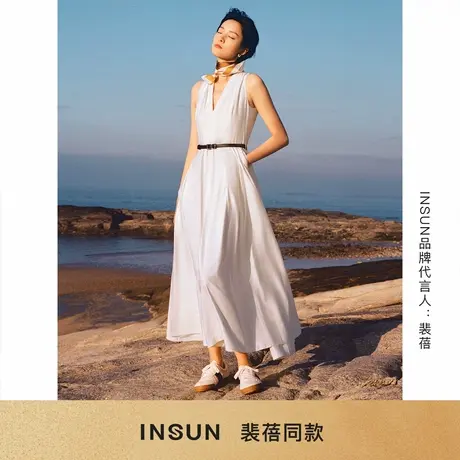 「裴蓓同款」INSUN恩裳夏季白色无袖长裙亚麻连衣裙图片