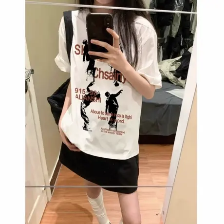 100%纯棉美式国潮牌小个子短袖t恤女2025新款设计感小众高街上衣商品大图