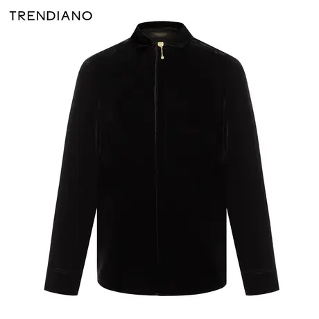 TRENDIANO经典系列绒面翻领简约合体长袖衬衫男潮2023新款冬季商品大图