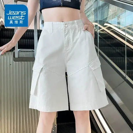 KZH真维斯工装短裤女夏季新款宽松阔腿五分裤潮牌大口袋休闲热裤商品大图