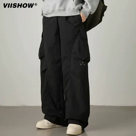 VIISHOW美式街头褶皱设计感运动裤男潮牌宽松工装长裤透气休闲裤商品大图