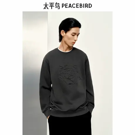 太平鸟男装冬圆领立体压印图案卫衣质感印花休闲套头宽松上衣图片