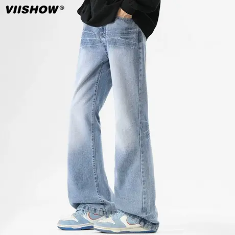 VIISHOW渐变牛仔裤男生2025秋季新款水洗做旧直筒裤子宽松休闲裤商品大图