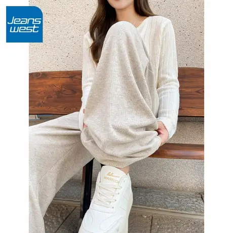 KV真维斯运动阔腿裤女2025新款秋卫裤小个子宽松休闲高腰直筒长裤商品大图