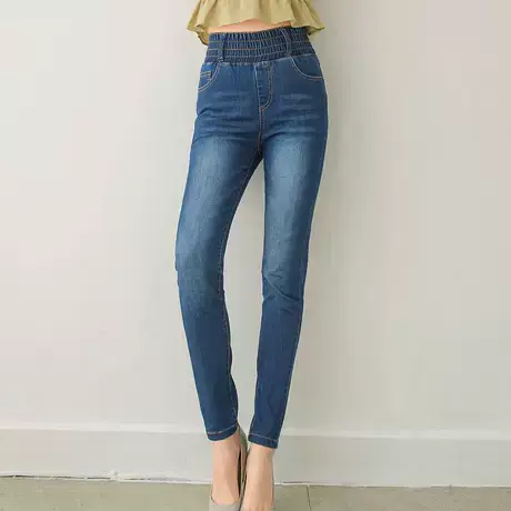 桔熊春夏季磨白牛仔长裤子女装做旧高腰收腹修身小脚裤大码BA6138图片