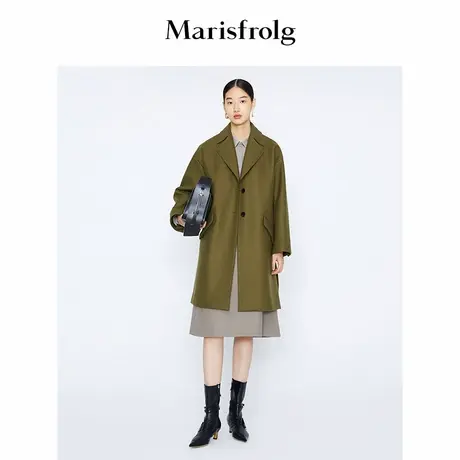 【商场同款】Marisfrolg玛丝菲尔冬季新款绿色中长款羊毛短外套商品大图
