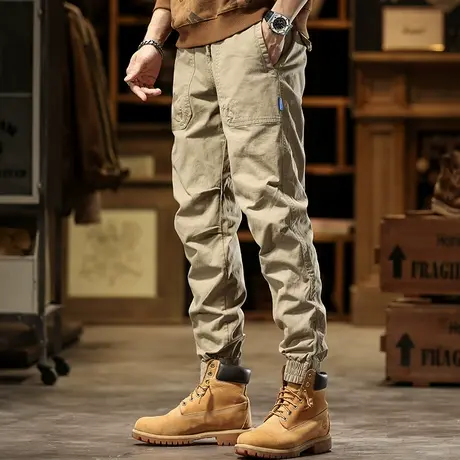 男士百搭工装裤透气宽松秋冬多口袋束脚工装裤男复古宽松工装裤商品大图