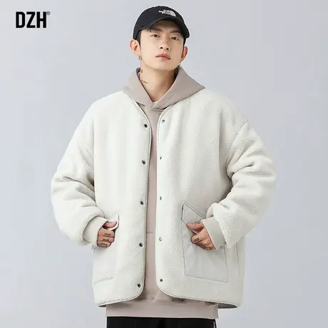 男士两面穿无领羊羔绒棉服男冬季潮牌白色外套日系2023年新款棉衣商品大图