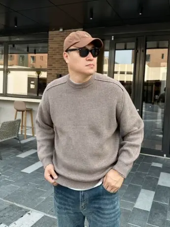 DAEVU冬新款纯色欧美休闲大号潮胖加肥加大码男士圆领毛衣针织衫图片