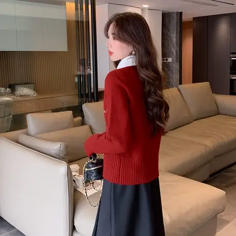 唐狮新款V领女毛衫秋季时尚学院风开衫上衣外套图片