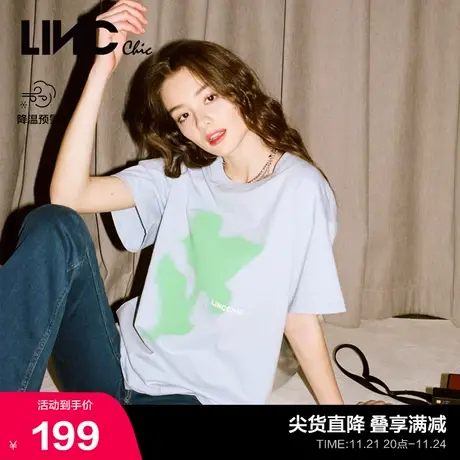 LINCCHIC金羽杰T恤上衣女宽松圆领印花短袖女T恤夏S231TS078Y商品大图