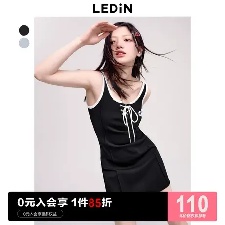 乐町撞色绑带背心裙2023夏季新款女装系带修身吊带运动盐系穿搭商品大图