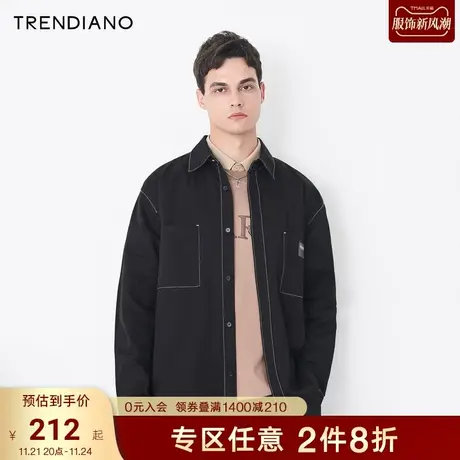 TRENDIANO官方潮牌男装秋季衬衣工装休闲纯棉尖领长袖衬衫男外套商品大图