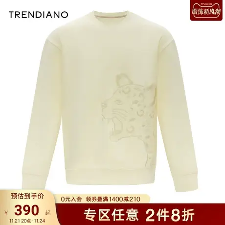 TRENDIANO官方男装冬季新款豹纹绣花圆领卫衣男图片