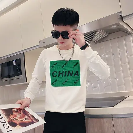 春秋季时尚休闲潮牌潮流学生青少年学生修身长袖T恤ins男士卫衣商品大图