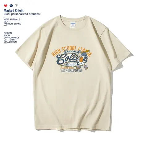 美式潮牌复古棒球印花短袖t恤男夏季2023新款纯棉休闲宽松半袖商品大图