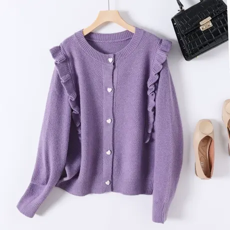 2023春季新款韩版宽松圆领针织衫开衫女长袖纯色亮丝百搭毛衣外套图片