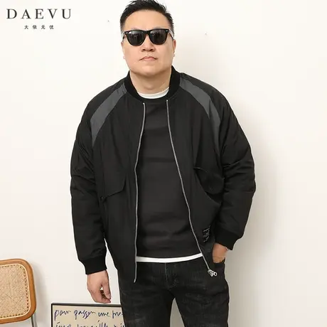 DAEVU冬新款拼接潮胖子加肥加大码男士棒球领短款薄棉衣外套夹克商品大图