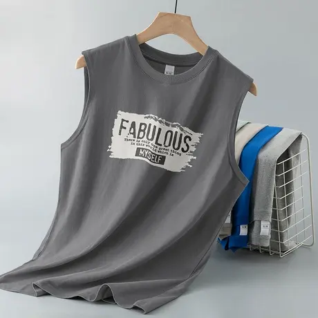 纯棉背心男潮夏季外穿潮流宽松篮球跨栏健身运动坎肩宽肩无袖t恤图片