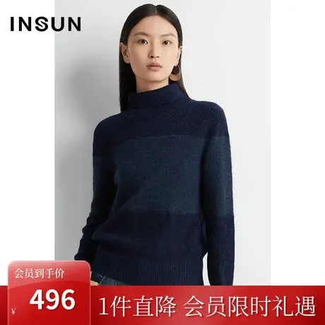 恩裳2022冬时尚拼接造型感羊驼毛混纺保暖百搭毛织衫商品大图