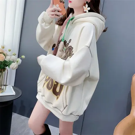 卡通减龄加绒加厚连帽卫衣女秋冬2023新款宽松慵懒风休闲爆款上衣商品大图