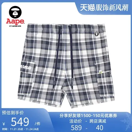 Aape旗舰店男装春夏猿颜徽章字母印花工装简约格纹短裤6860XAI商品大图