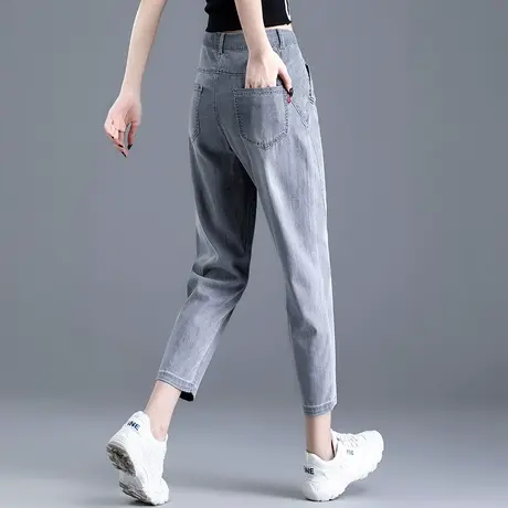 烟灰色天丝牛仔裤女夏季薄款女裤夏2024新款八分老爹裤九分哈伦裤图片