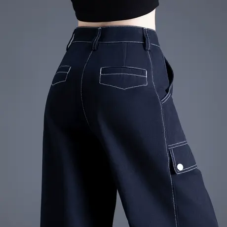 工装牛仔裤女蓝色裤子女新款2025爆款春秋季加长高个子品牌阔腿裤商品大图