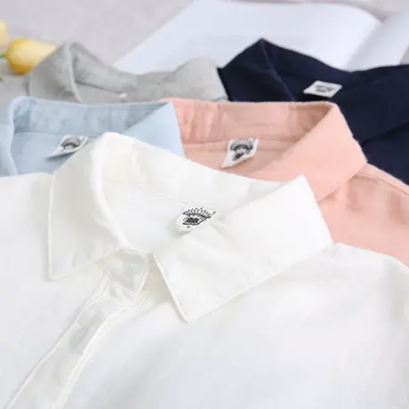 春秋新款日系文艺翻领双层纱纯棉衬衫女长袖学生简约休闲打底衬衣图片