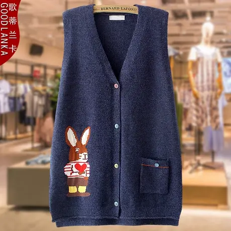 中老年春秋针织背心坎肩女大码宽松洋气减龄妈妈开衫毛衣马甲外穿商品大图