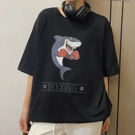 港风短袖t恤女2021早春新款宽松韩版纯棉百搭半袖洋气上衣服ins潮商品大图