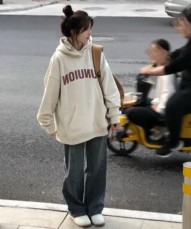 oversize潮牌卫衣女春秋薄款宽松小个子高级感上衣慵懒风连帽外套图片