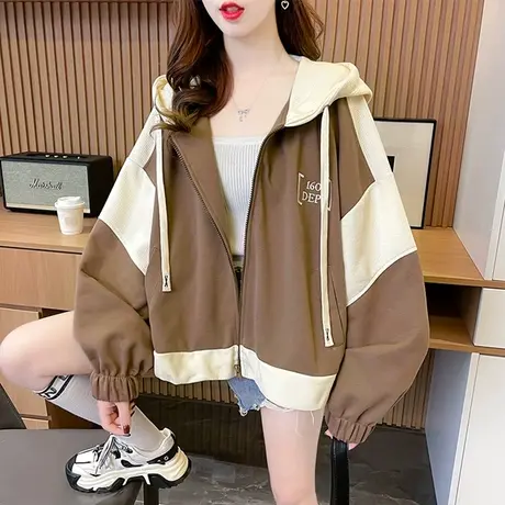 早秋外套女春秋季韩版宽松设计感小众小个子薄款短款拼色开衫卫衣商品大图