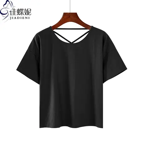 夏季新款韩版圆领宽松纯棉休闲纯色短袖上衣内搭女打底衫绿色体恤商品大图