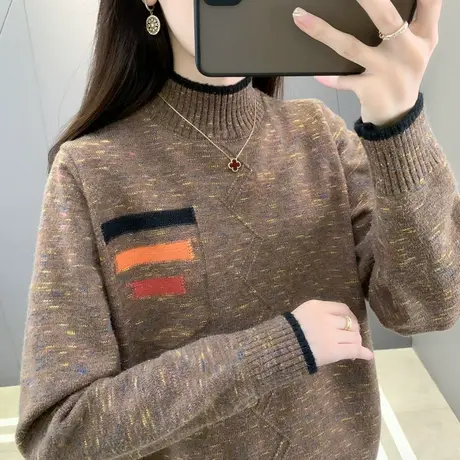 时尚半高领秋冬女士毛衣打底2024年新款韩版宽松洋气针织衫女上衣商品大图