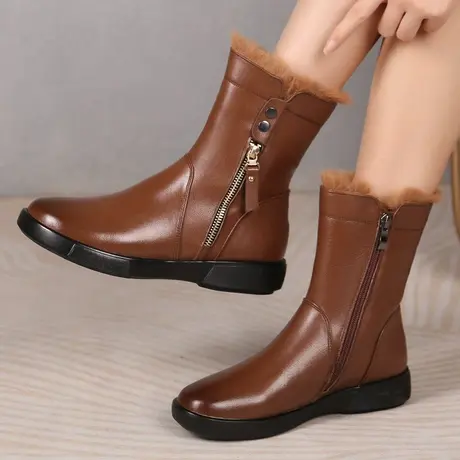 皮靴矮女2023新款大码女靴43显脚小平底大腿围中筒靴加绒靴子女冬商品大图